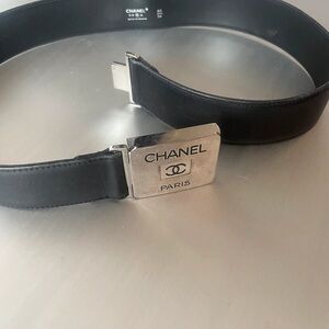 Chanel Double C Chain Buckle Black Belt Size 85